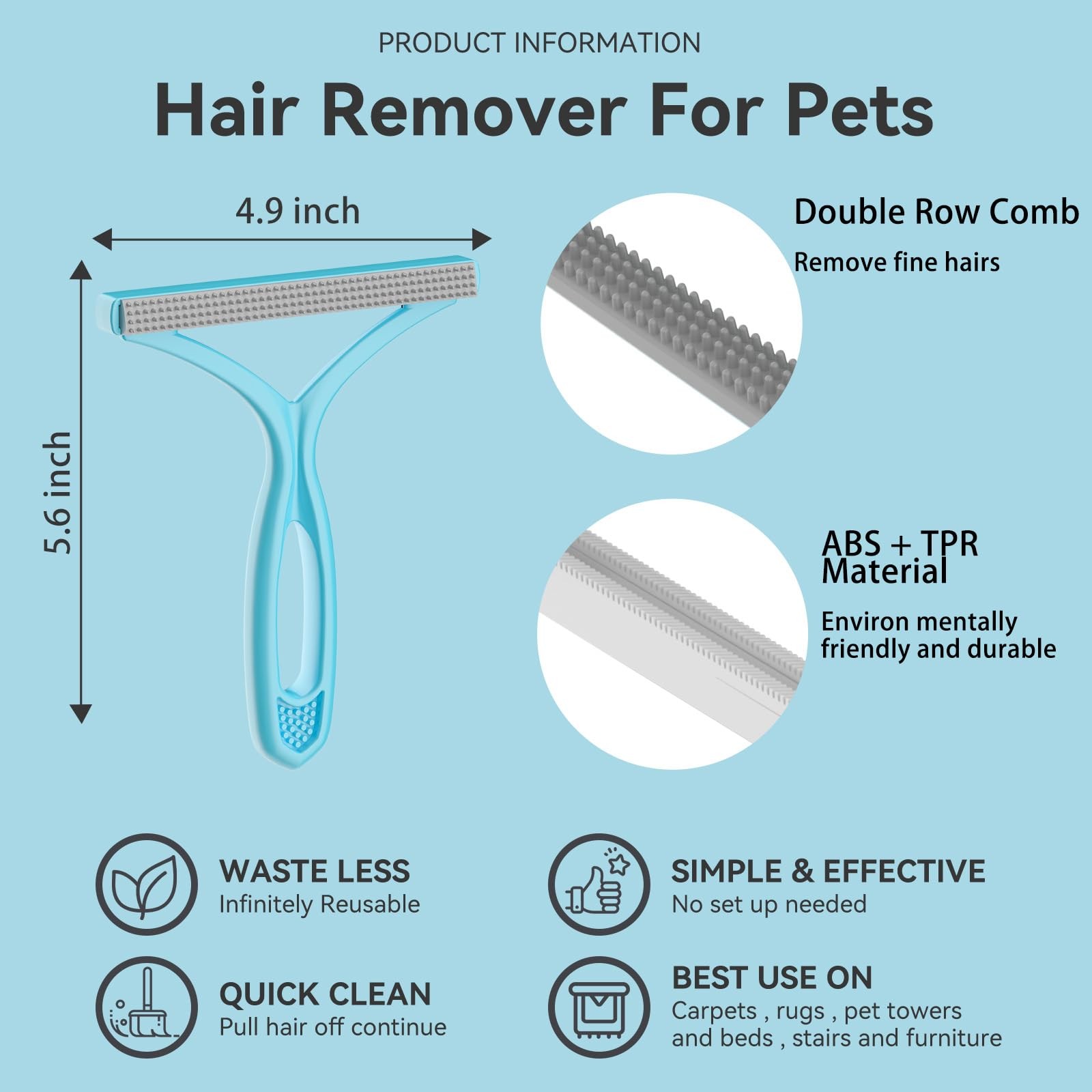 Pet Hair Remover, Dog and Cat Wool Carpet Blue