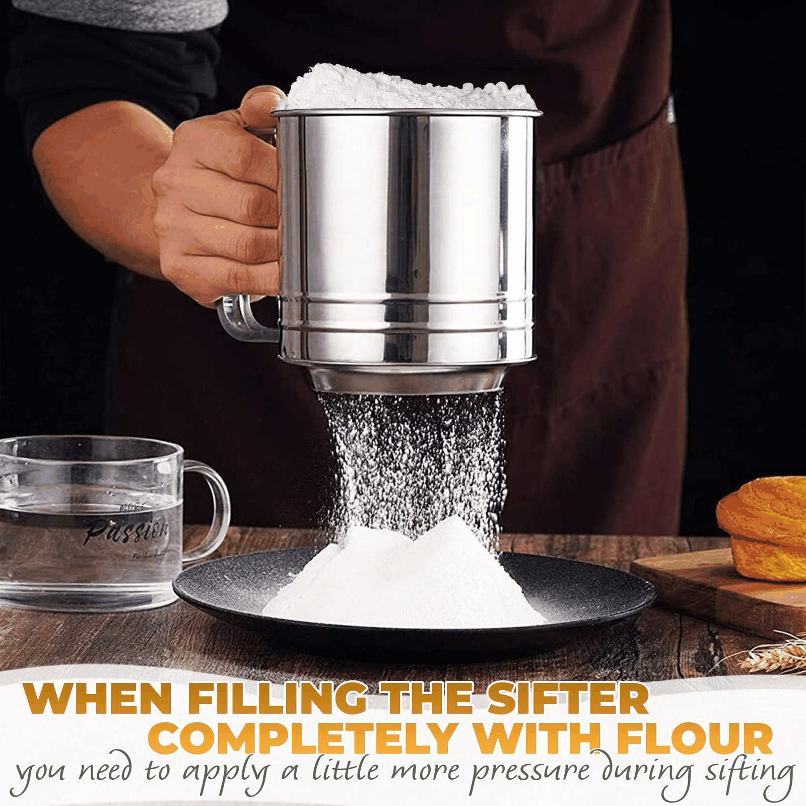5 Cup Flour Sifter for Baking – Large Capacity Flour Sifter Stainless Steel