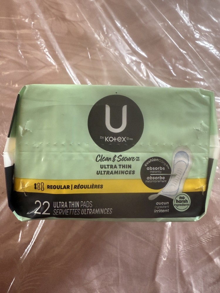 U by Kotex Ultra Thin Pads, Clean & Secure, Regular Absorbency, 22 Count