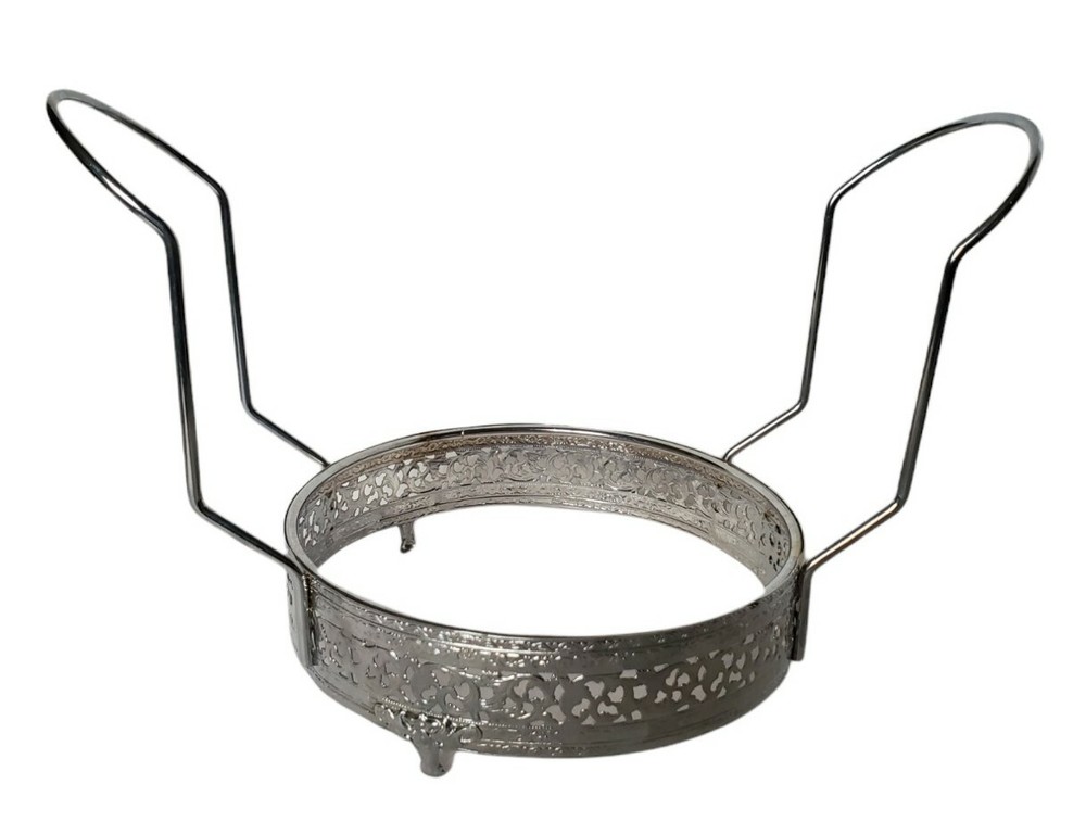 Vintage Silverplate Round Footed Serving Casserole Dish Holder 7" w/ 5" Handles