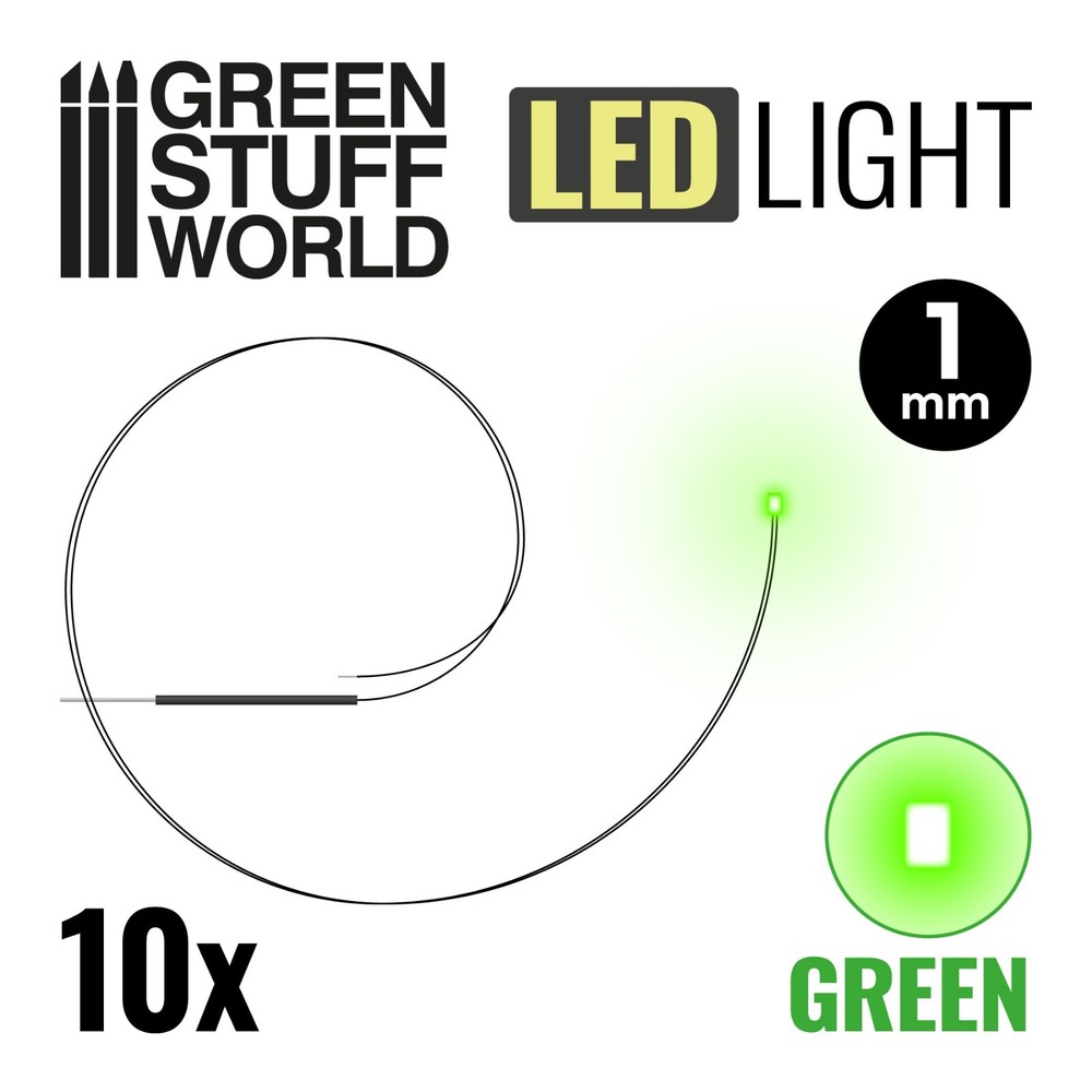 GREEN micro LED Lights - 1mm - Scenery Miniature lighting train infinity tiny
