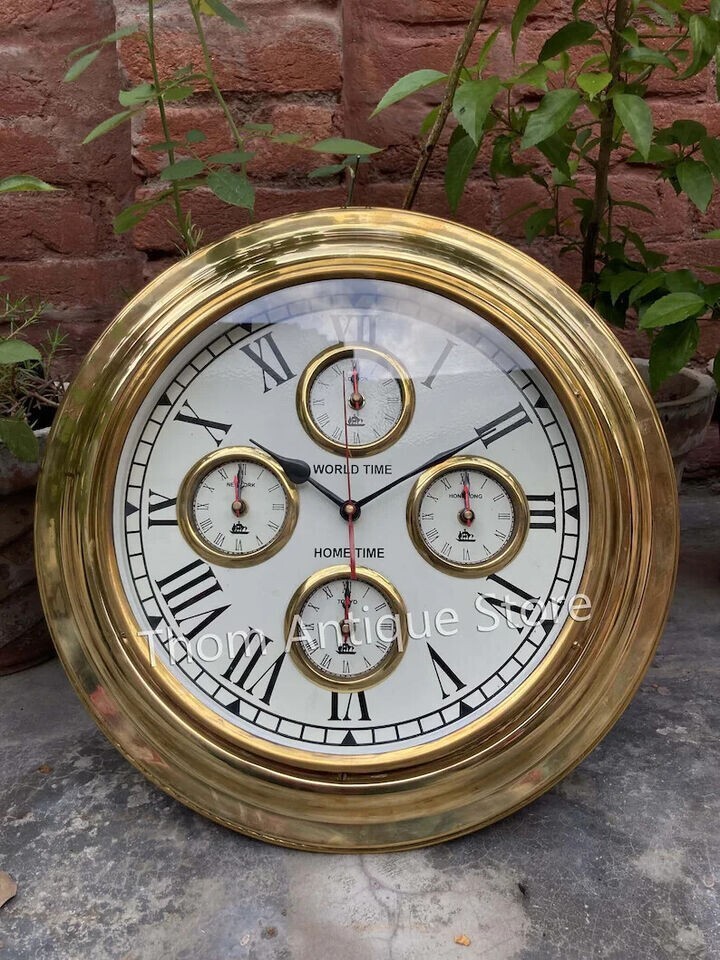 Nautical Solid Brass World Time 17" Nautical Ship's Wall Clock / Home Decor