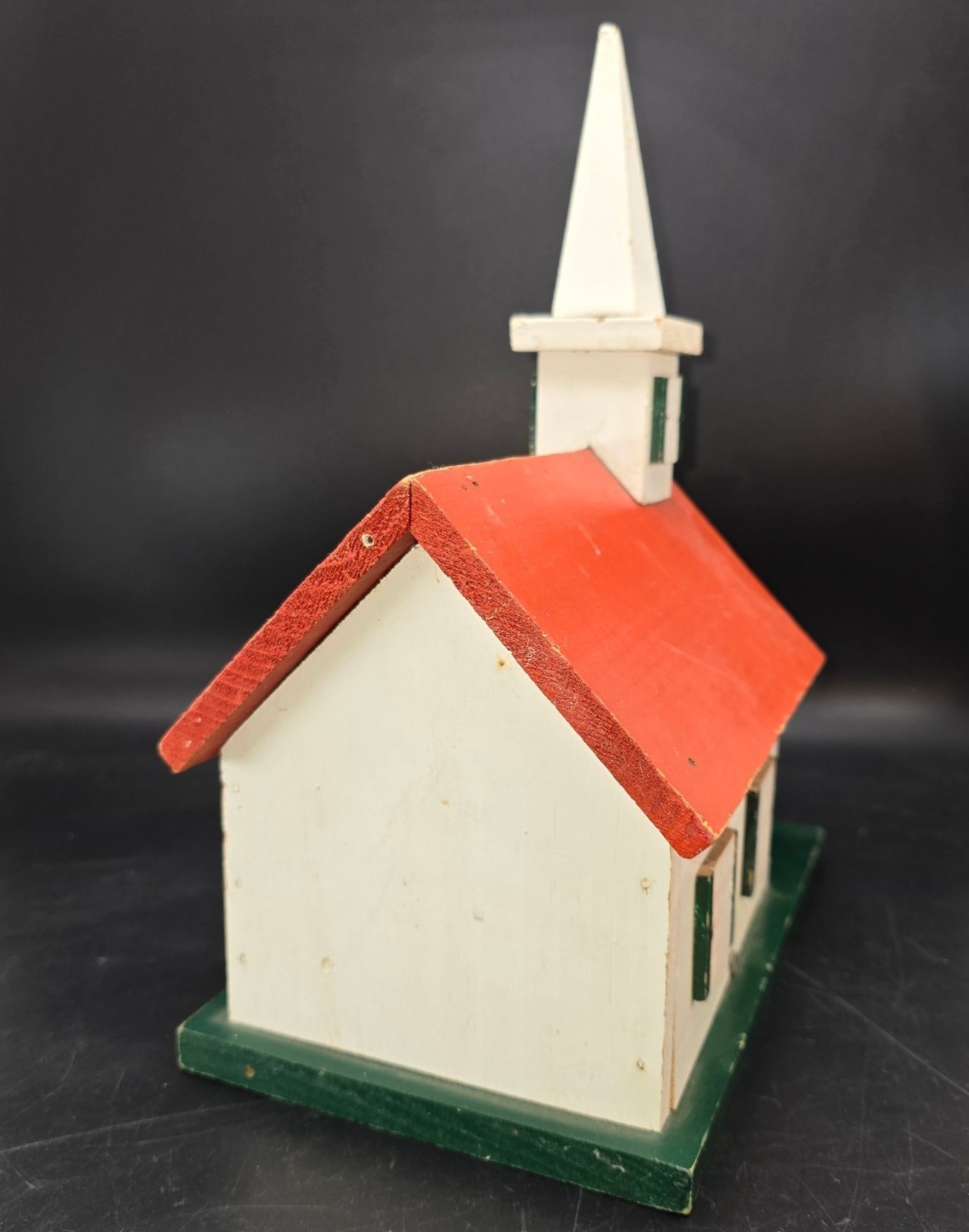Vintage Handcrafted Wooden Church Birdhouse With Red Roof & Steeple CM2250