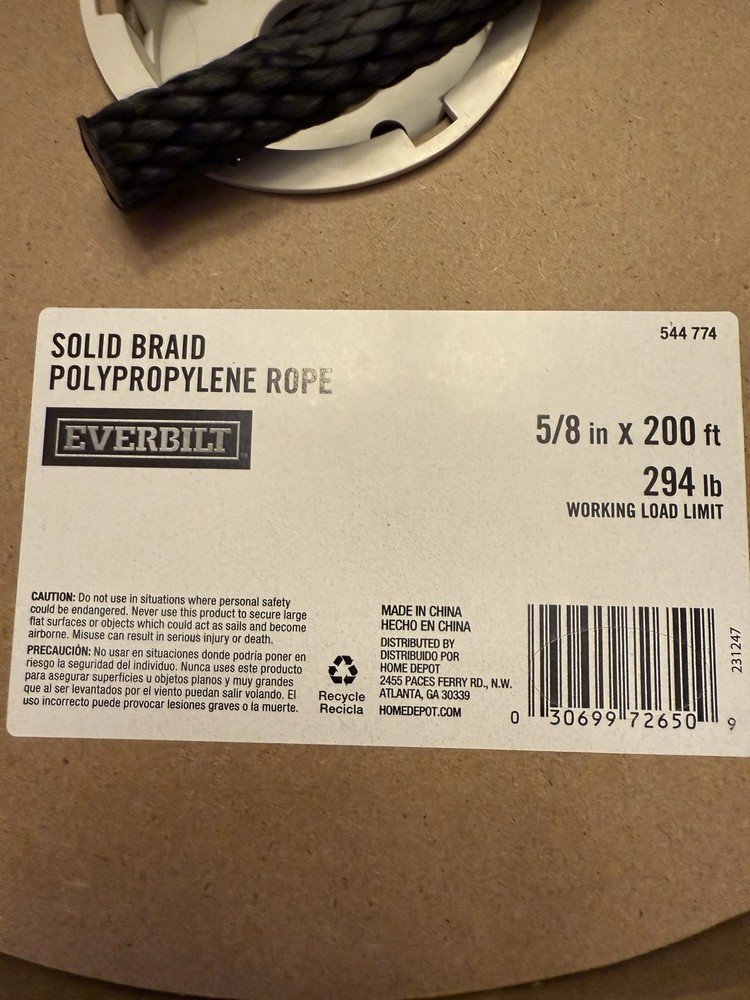Everbilt- 5/8 in. x 200 ft. Black Solid Braided Polypropylene Rope