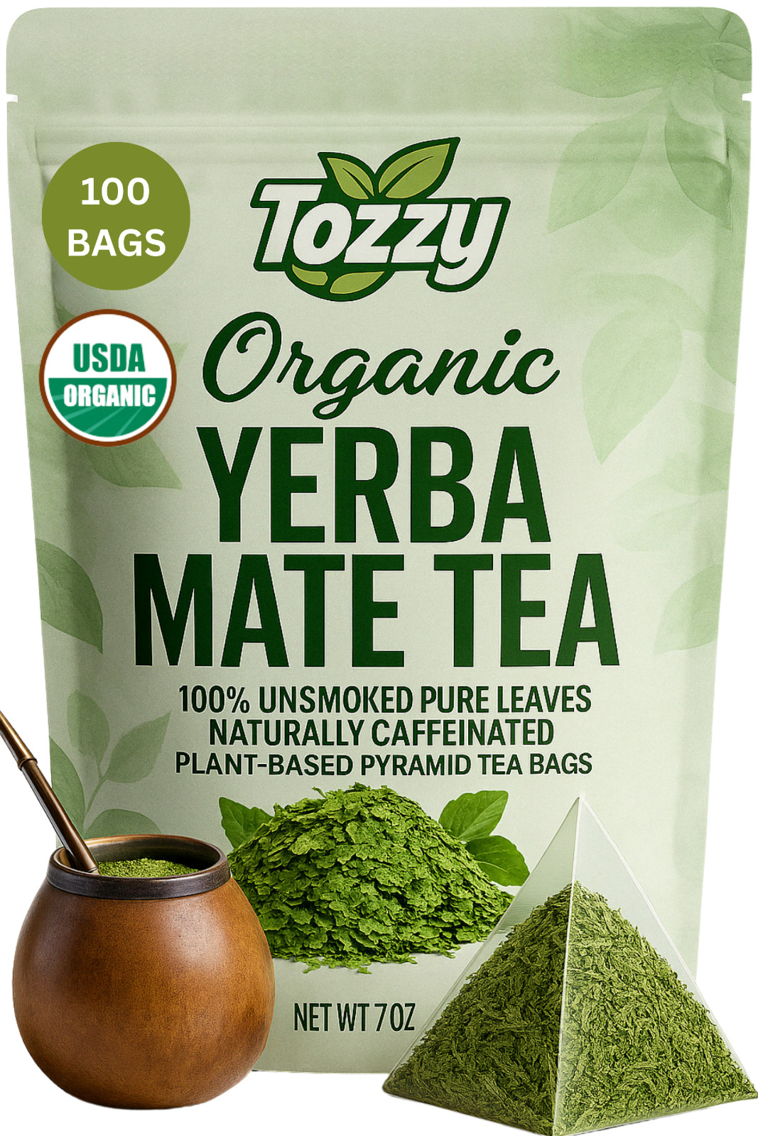 Organic Unsmoked Yerba Mate Tea Bags - 100 Count (Plant-Based Pyramid Tea Bags)