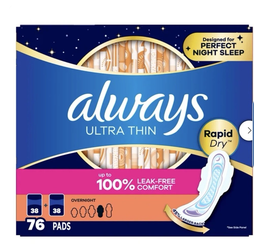 Always Ultra Thin Advanced Overnight Pads, 76-count