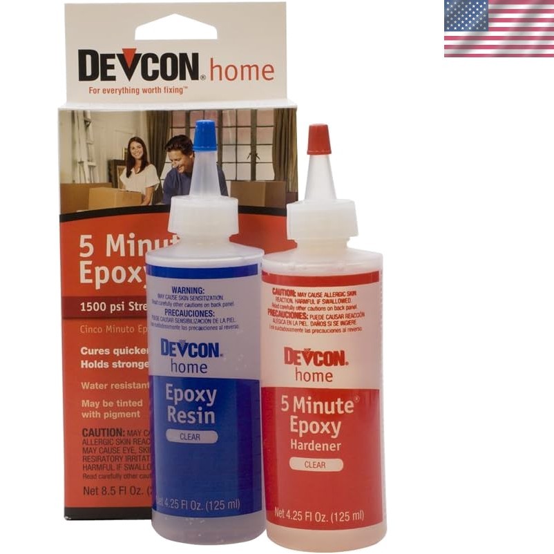 Devcon Epoxy, 5 Minute Epoxy, 4-1/2 Ounce Bottles, 2 Bottles |
