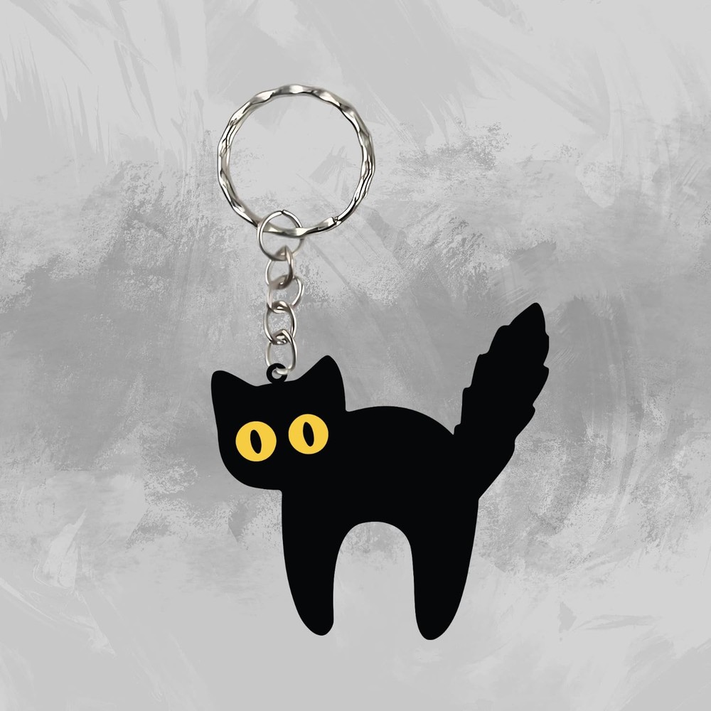 TRANGLE Black Cat Keychain (2 Pcs) – Acrylic Cute Key Ring, Small,