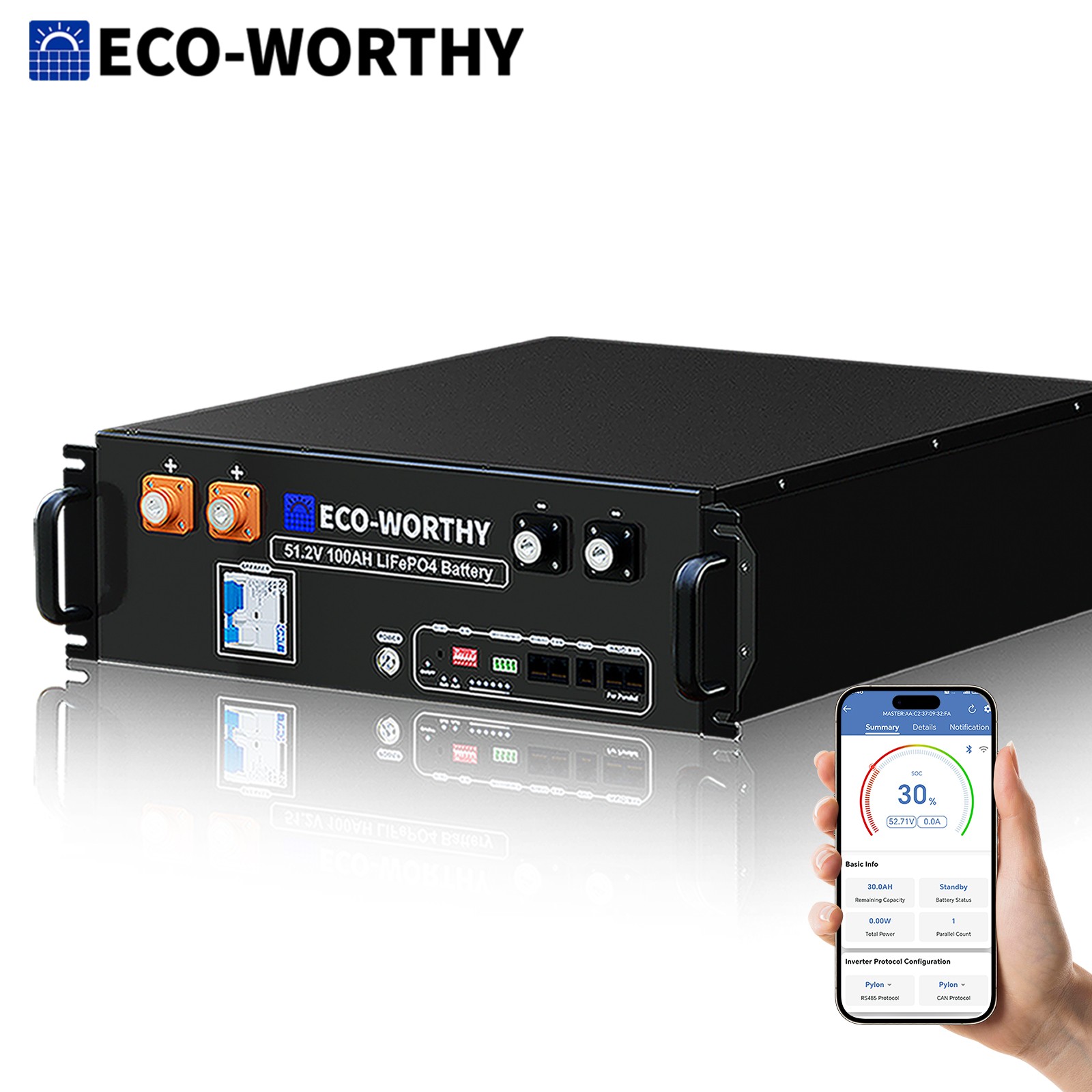 ECO-WORTHY 5.12kWh 48V 100AH Lithium Battery Server Rack UL1973&UL9540A CEC