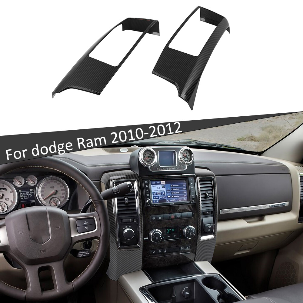 2pc Center Console Navigation Panel Trim For Dodge RAM 1500 2010-12 Carbon Fiber