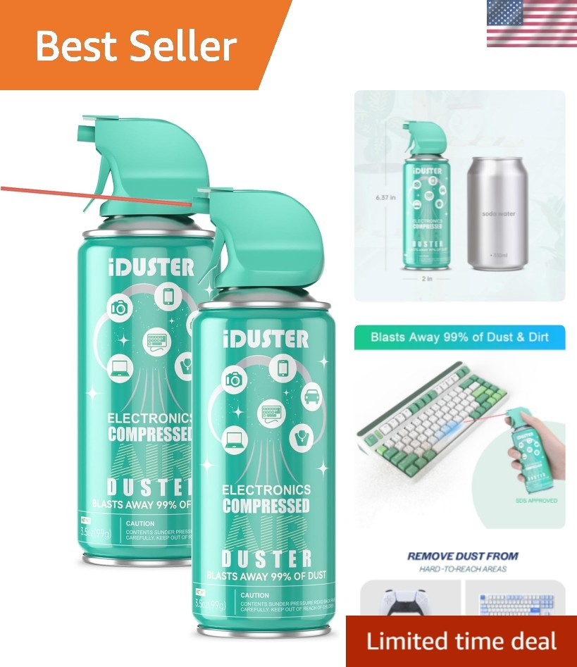Compressed Air Duster 2-Pack - Ozone-Friendly Electronics Cleaning Spray