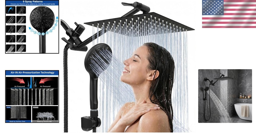 9 Settings Handheld Shower Head - Matte Black
