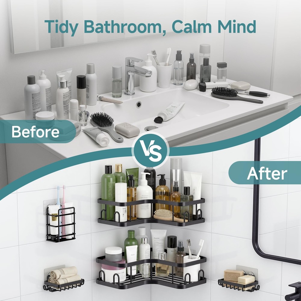 Veken Corner Shower Caddy 5-Pack, Advanced Rustproof Design, No Drilling Adhe...