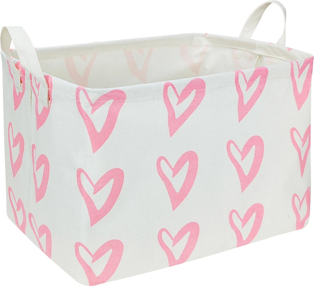 CLOCOR Rectangular Pink Heart Basket Empty, Storage Bin, Waterproof Book Box ...