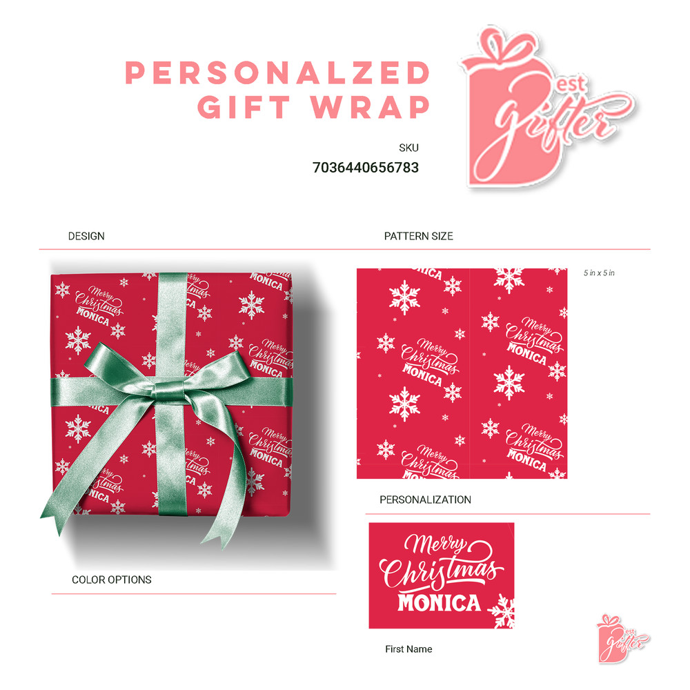 Christmas Name Personalized Custom White Traditional Red Snowflake Gift Wrapper