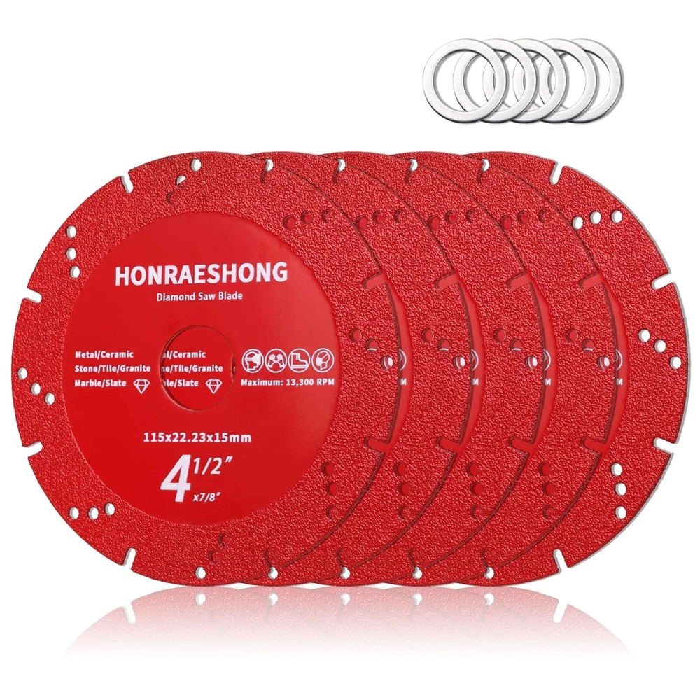5PCS 4-1/2" Diamond Saw Blades, Multi-Functional Diamond Blades, Angle Grinder C