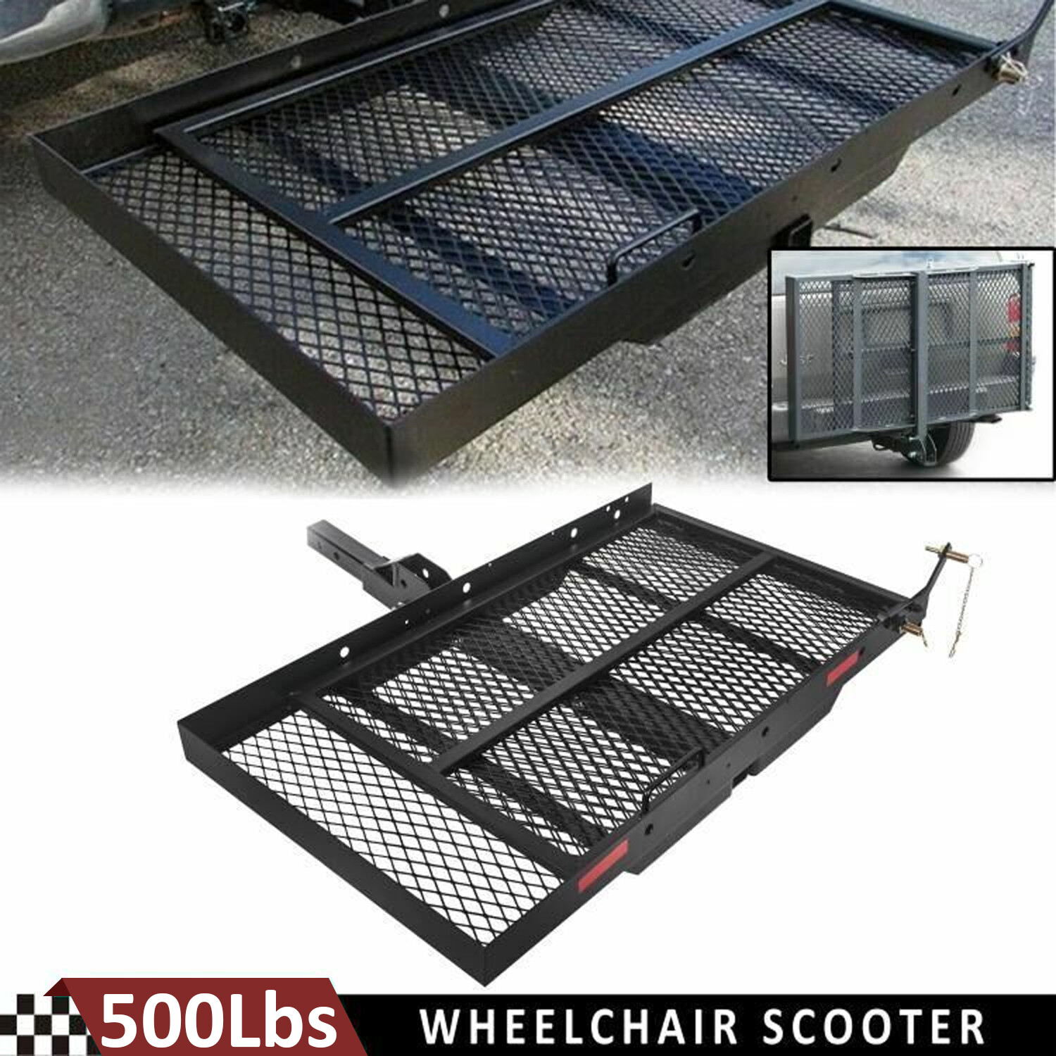 500LB Scooter Hitch Carrier Mount Hitch Cargo Carrier W/ Ramp Wheelchair Carrier