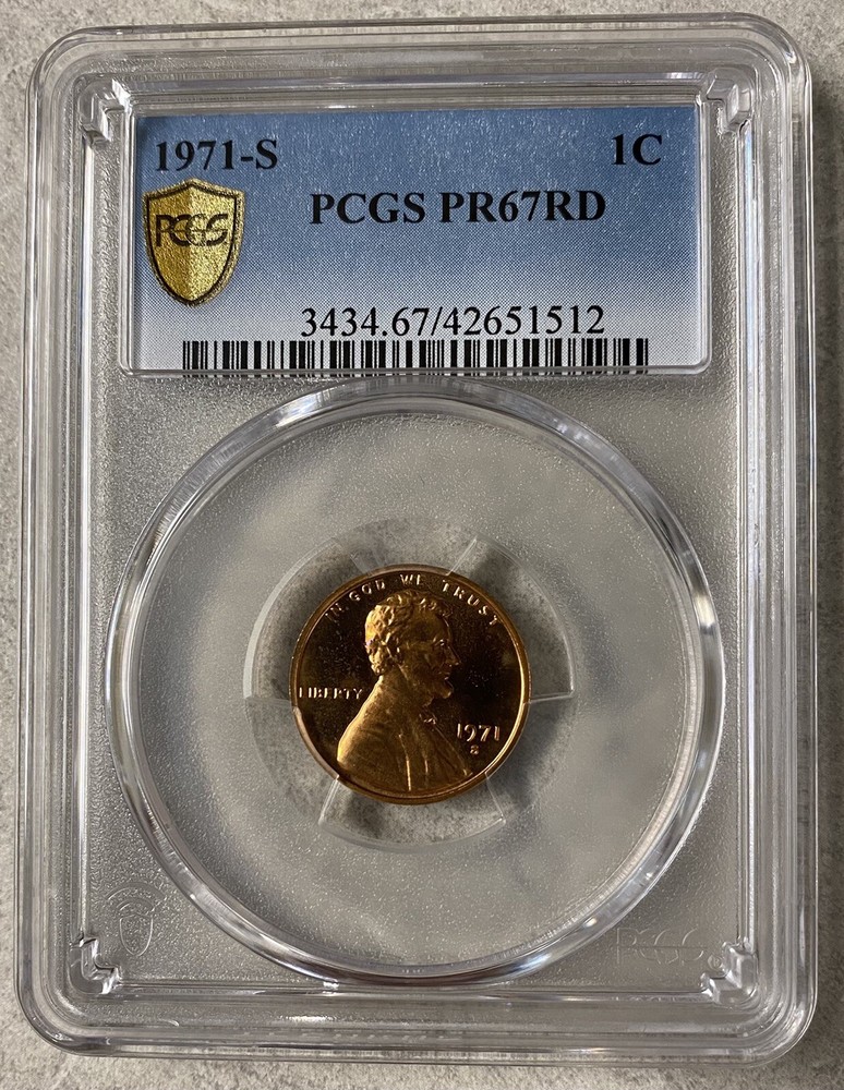 1971 S 1C Proof Lincoln Cent, PCGS PR67RD, Gold Shield