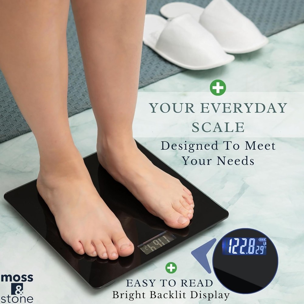 Elegant Black Digital Bathroom Scale - 400lb Capacity & Backlit LCD Display