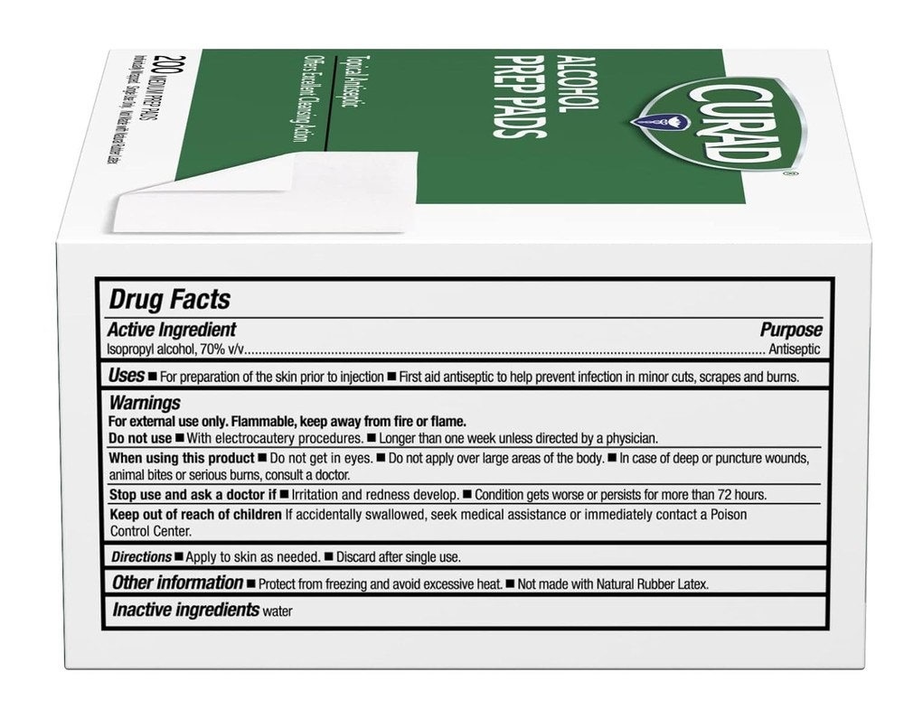 Individually Sealed Alcohol Disinfectant Prep Pads, 200 Count - Medium Size