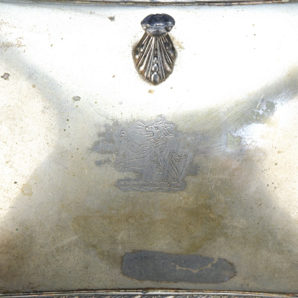 Vintage JLS Silver Co Silver Plate Silent Butler Crumb Catcher w/Lid Wood Handle