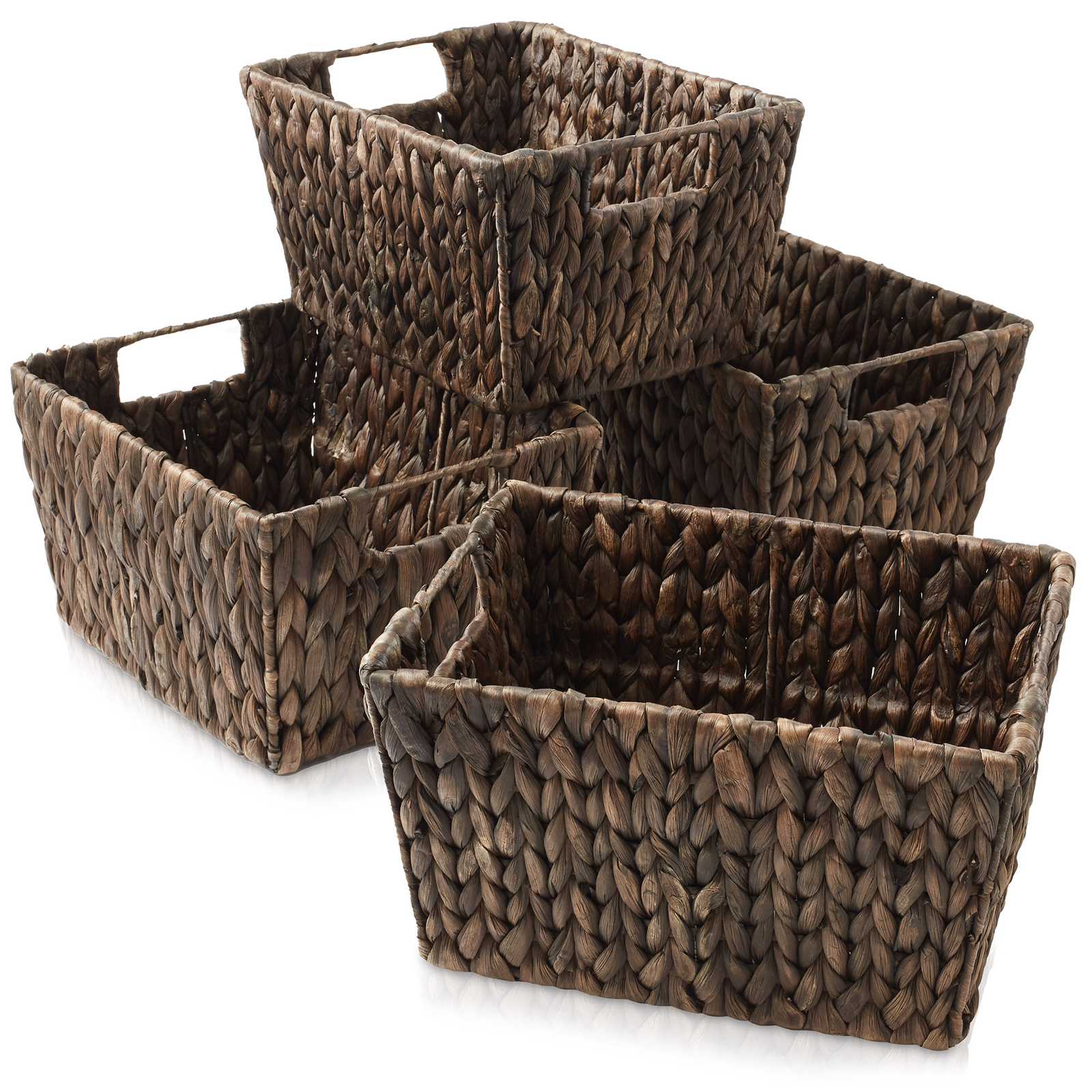 Set of 4 Hyacinth Storage Baskets with Handles 12x9x6, Wicker Bins for Shelves