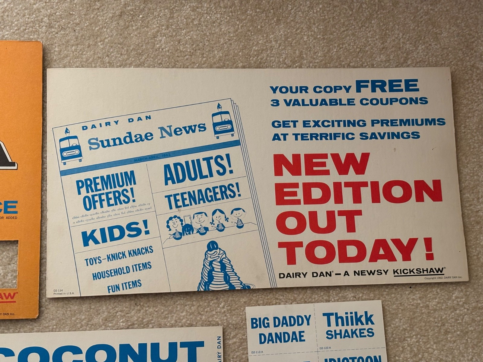 1962 Vintage Dairy Dan Inc. Ice Cream, Daily Flavor Menu Board