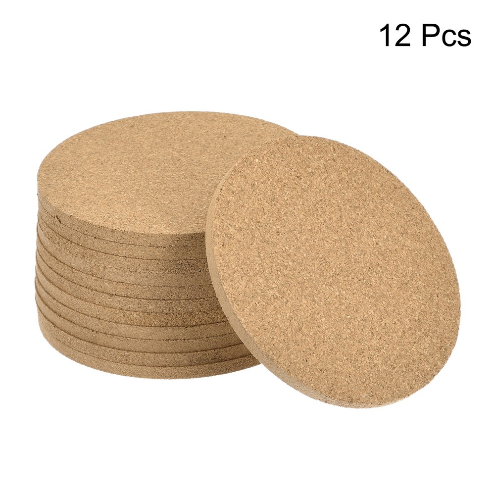 100mm(3.94") Round Coasters 5mm Thick Cork Cup Mat Pad for Tableware 12pcs
