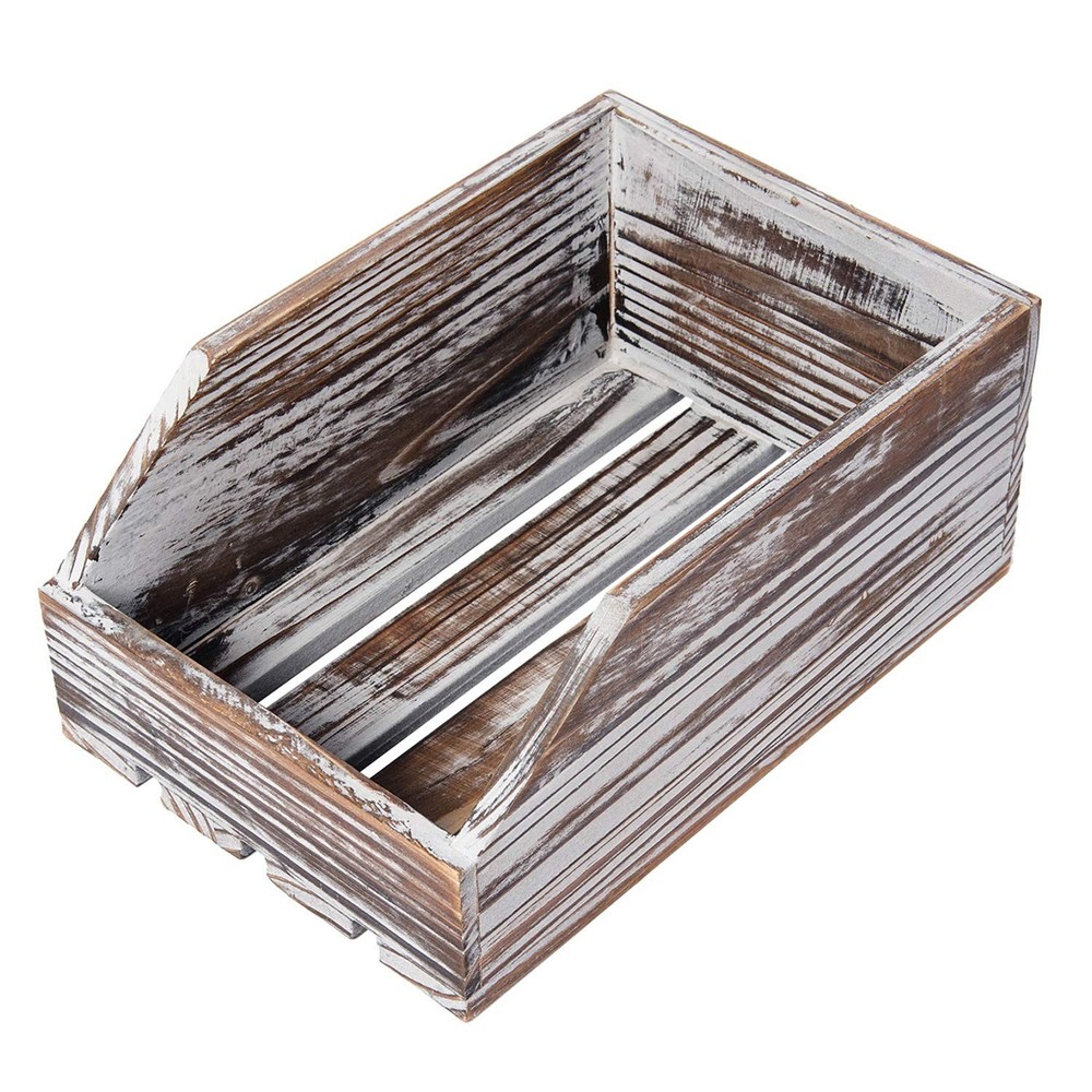 Torched Wood Paper Nesting Tray Stackable Document Storage Crate File Organiz...