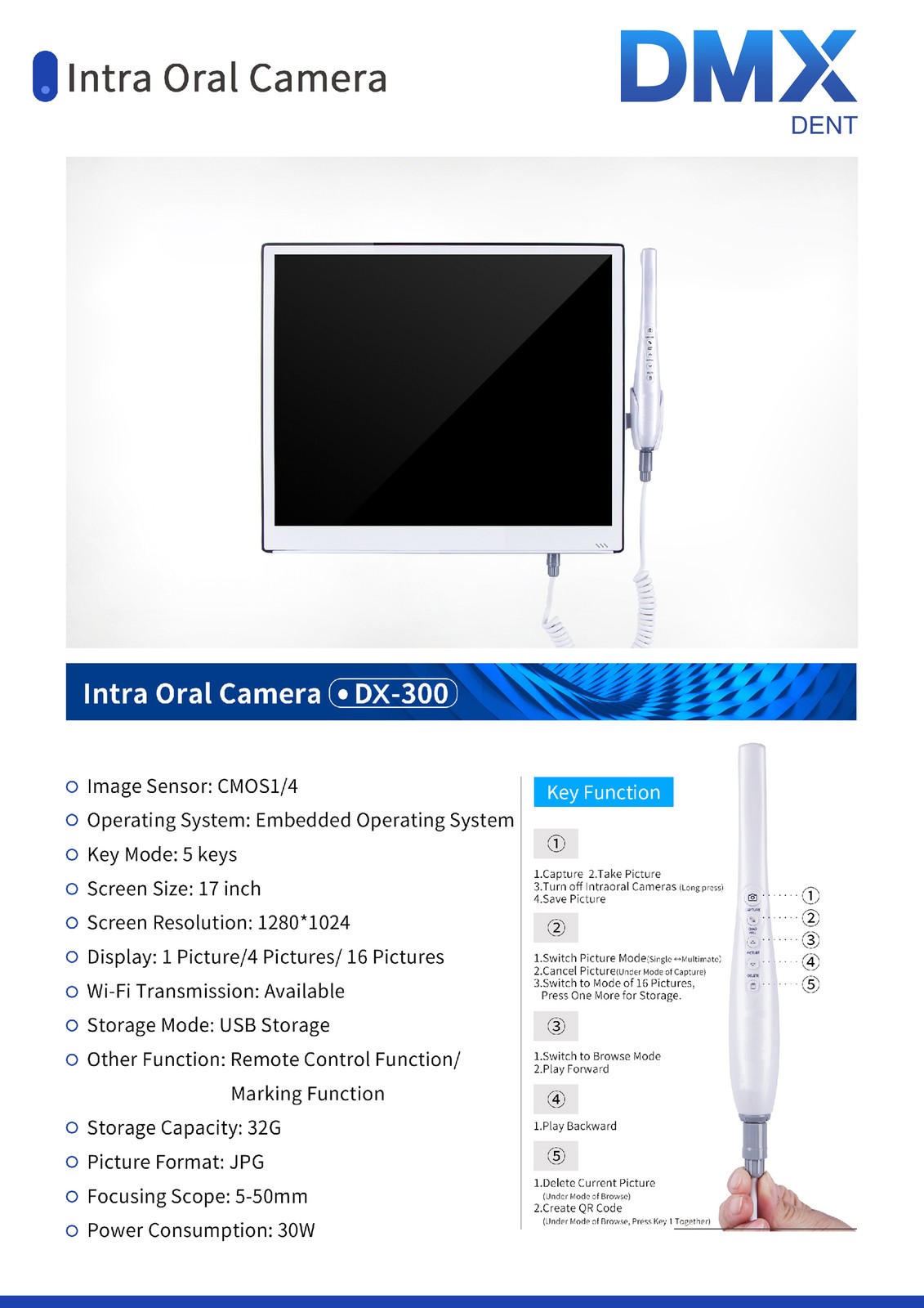 Dental Intraoral Camera VGA CMOS1/4 Embedded Operating System