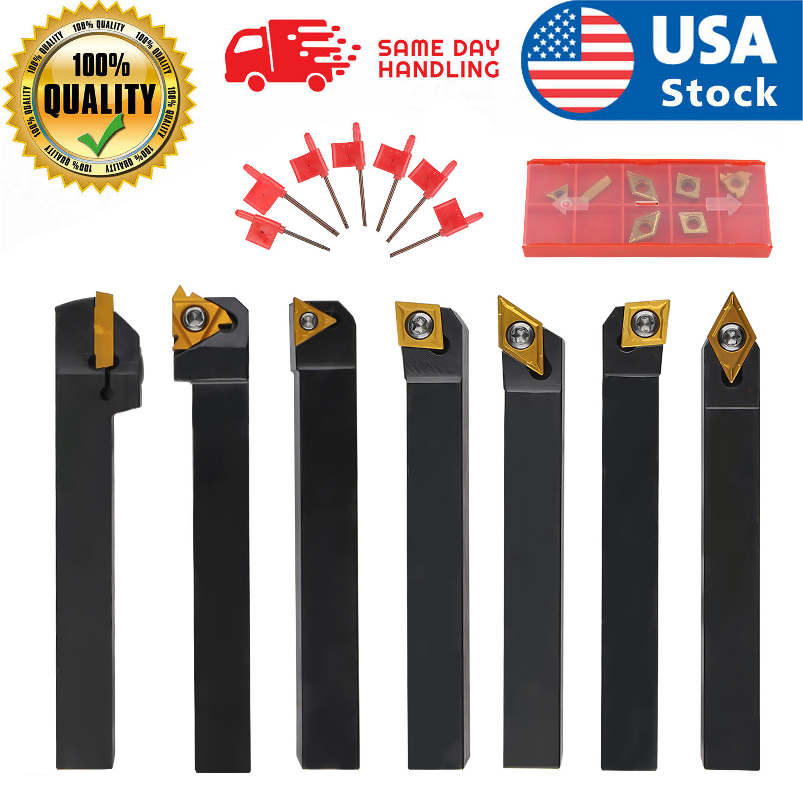 7PCS Lathe Turning Tool Holder Boring Bar Indexable Carbide Inserts Set Wrench