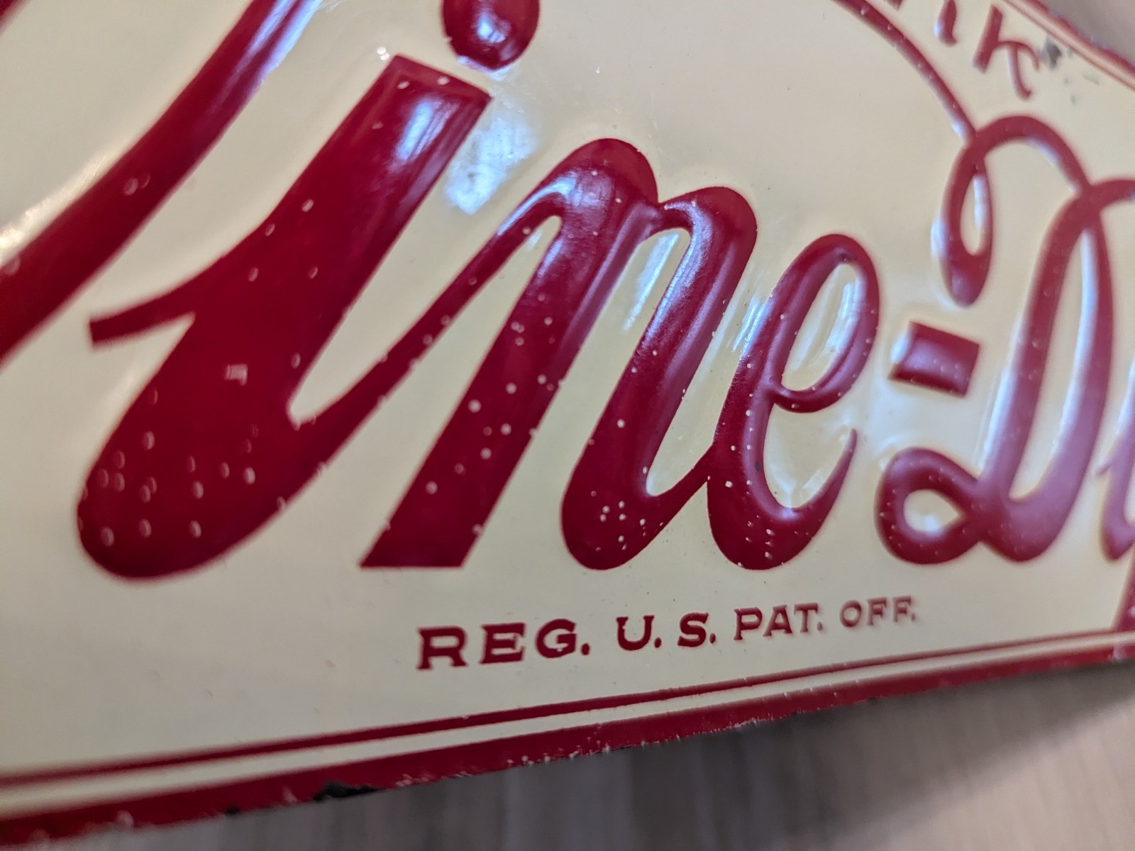 SUPER RARE WINE - DIP PROHIBITION ERA COLA TIN TACKER STRIP SIGN EMBOSSED CROWN