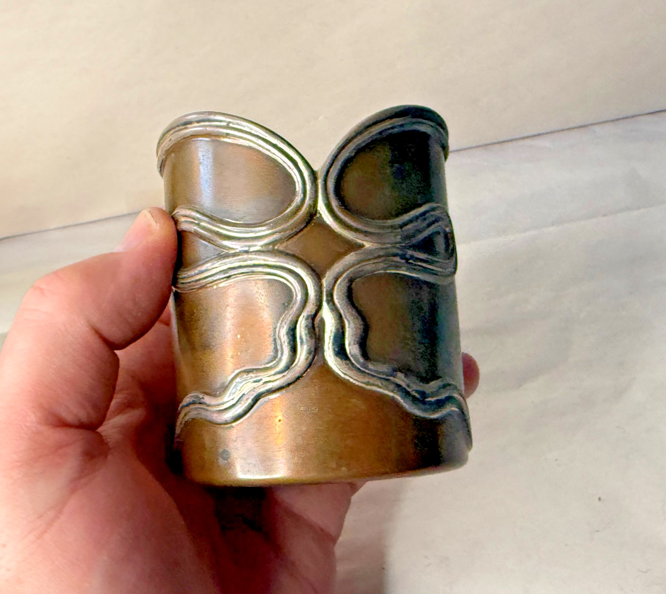 Antique Wilcox Silverplate & Copper Art Nouveau Mixed Metal Pen Holder 7529 Gilt