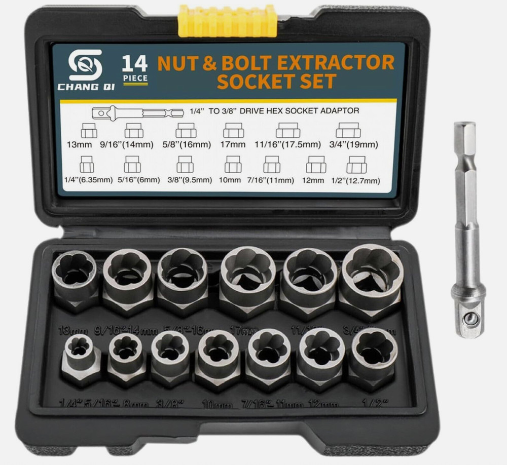 14 Pcs Nut & Bolt Extractor Kit, of Bolt Removal Tool Set, Extractor Socket Tool