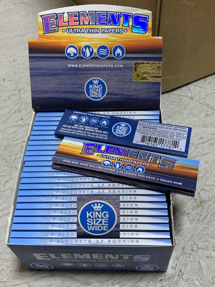 10 X Packs ELEMENTS Full Size "KING SIZE WIDE" Rice Rolling Papers