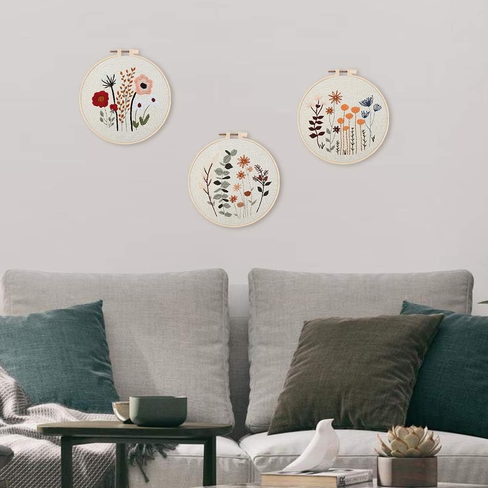 Uphome 3 Pack Embroidery Starter Kit for Beginners 7.9 inches, Multicolor