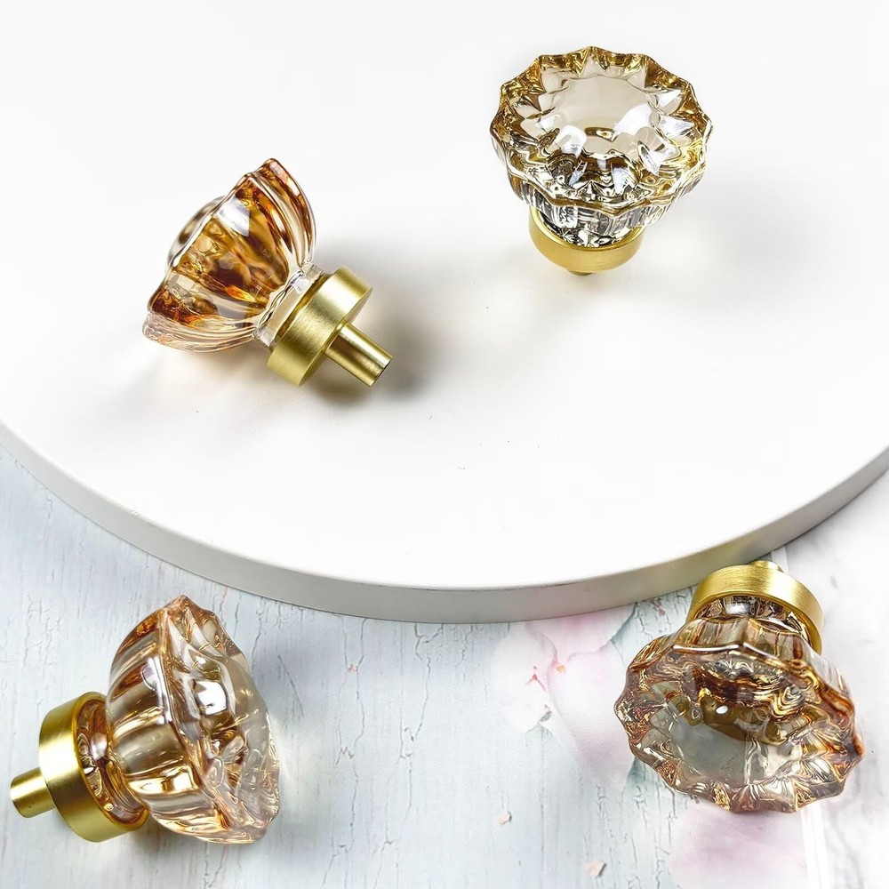Crystal Cabinet Knobs Gold Drawer Knob Handles Decorative Glass Cupboard Pull...