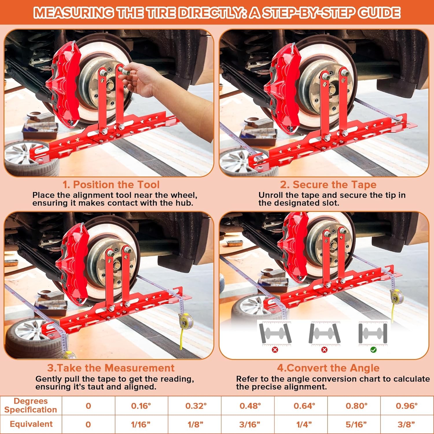 2Pcs Upgraded Wheel Toe Alignment Tool Plate Kit with Measuring Tapes - Red NEW