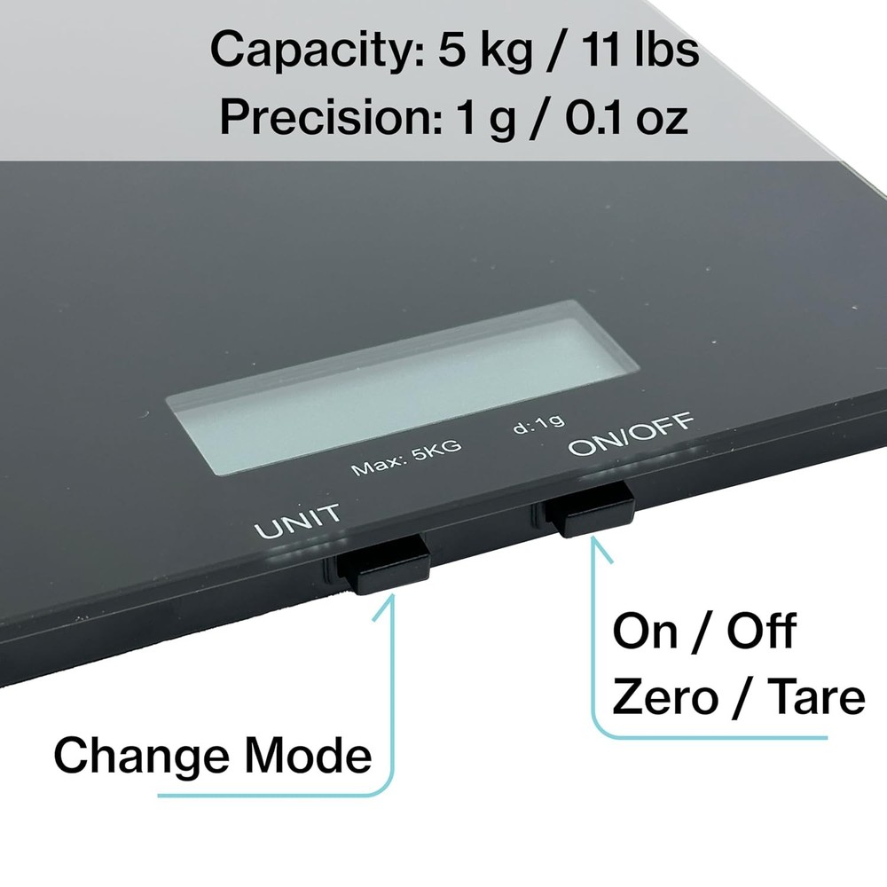 Precise Black Kitchen Scale - Digital - 11lb Capacity - Easy Multi-Unit Switch
