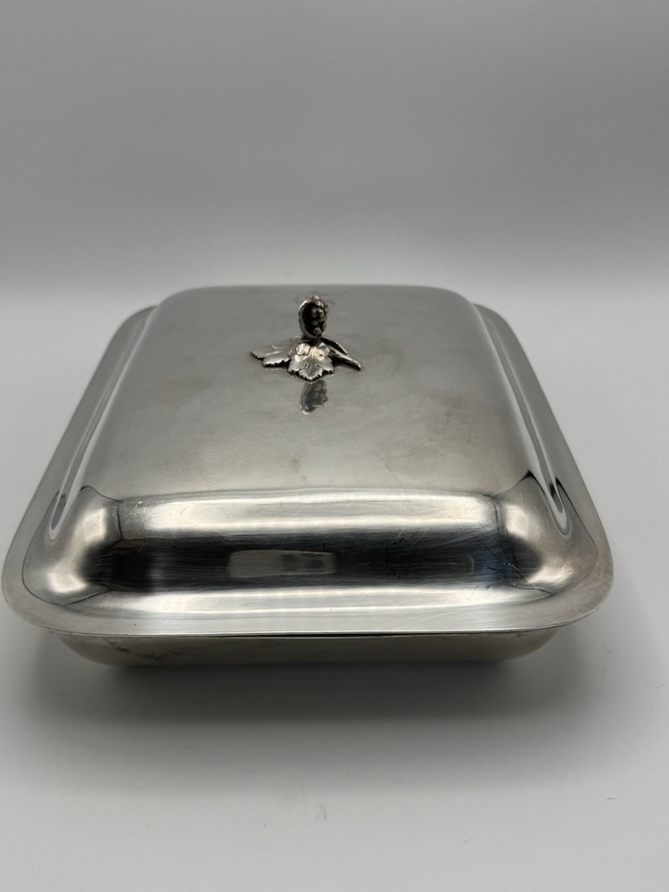 Silverplate Double Entree Server Lidded Removable Finial Grape Vines Monogram S