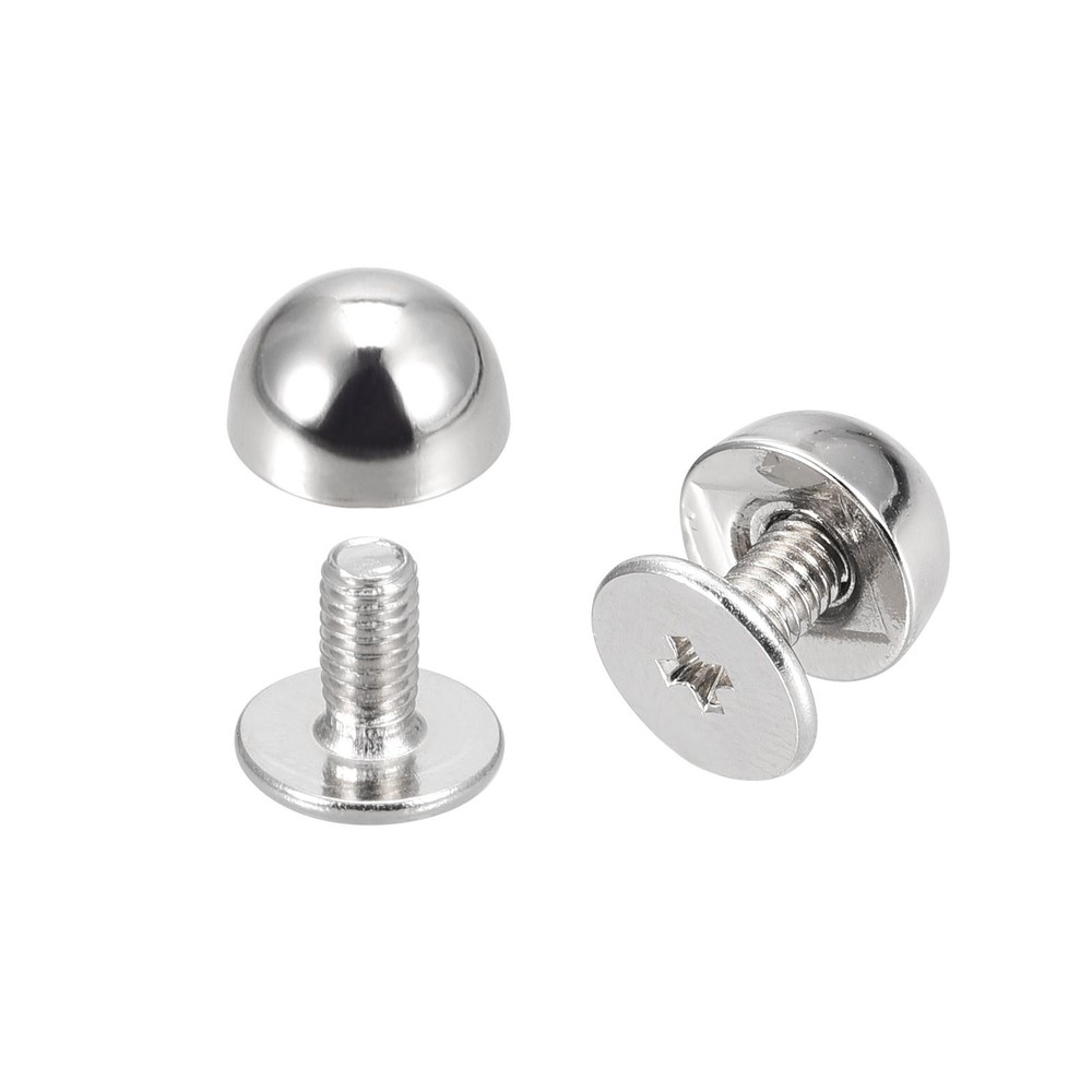 10 Sets 8x5mm Screw Back Rivets Solid Round Head Leather Studs Silver Tone