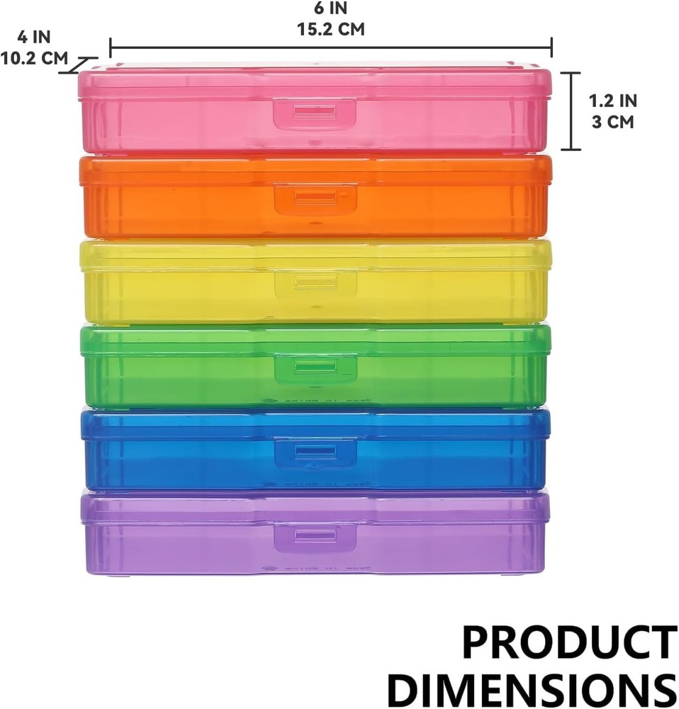 6 Pack 4”x6” Photo Storage Boxes – Multi-Colored Plastic Organizer Cases with...
