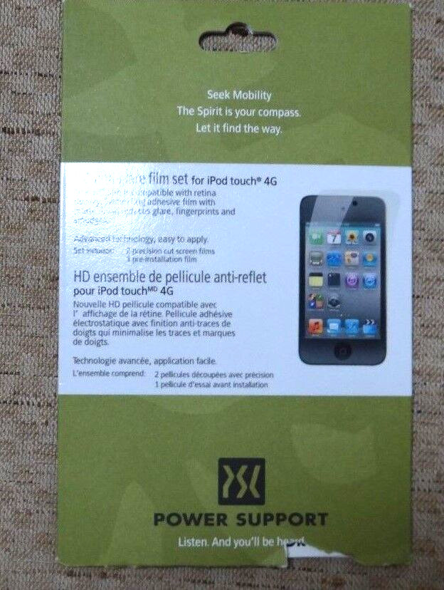 NWOT POWER SUPPORT HD ANTI-GLARE FILM SET FOR iPOD TOUCH 4G
