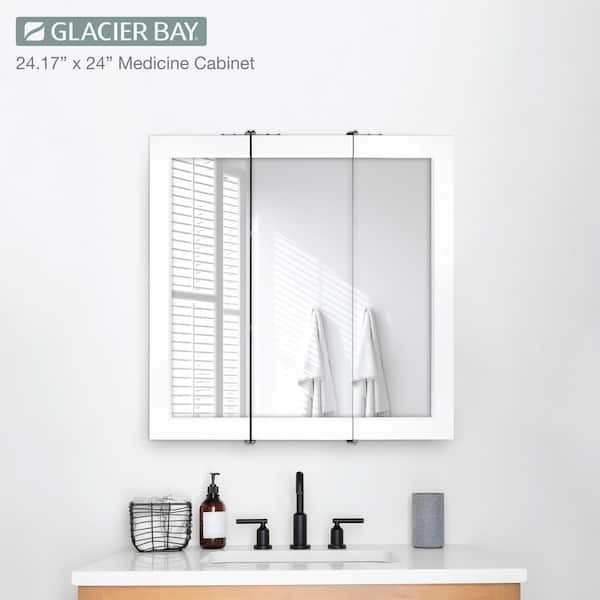 Glacier Bay 24 in. Tri-View Bathroom Medicine Cabinet Mirror White Surface Mount