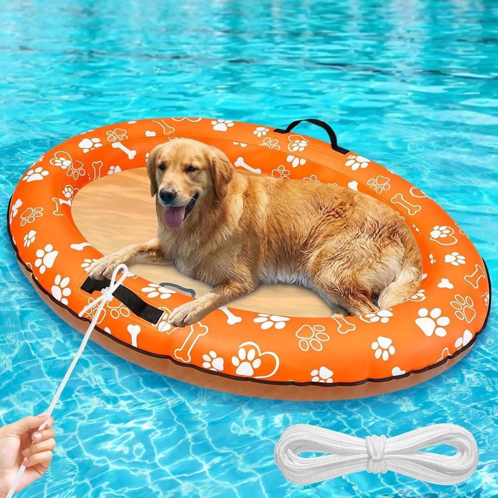 Large Dog Pool Float 59x39 Inches Inflatable Puppy Float with Rope