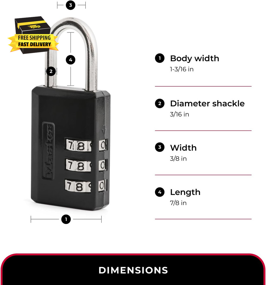 Black Combination Padlock, Indoor Gym Locker Lock with Customizable 3-Digit Code
