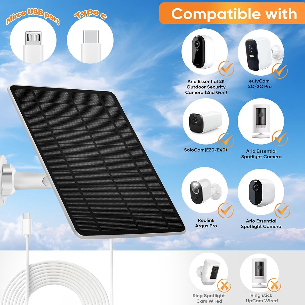 Solar Panel Security Camera Compatitable with Ring Solar Spotlight Cam/Pro/Pl...