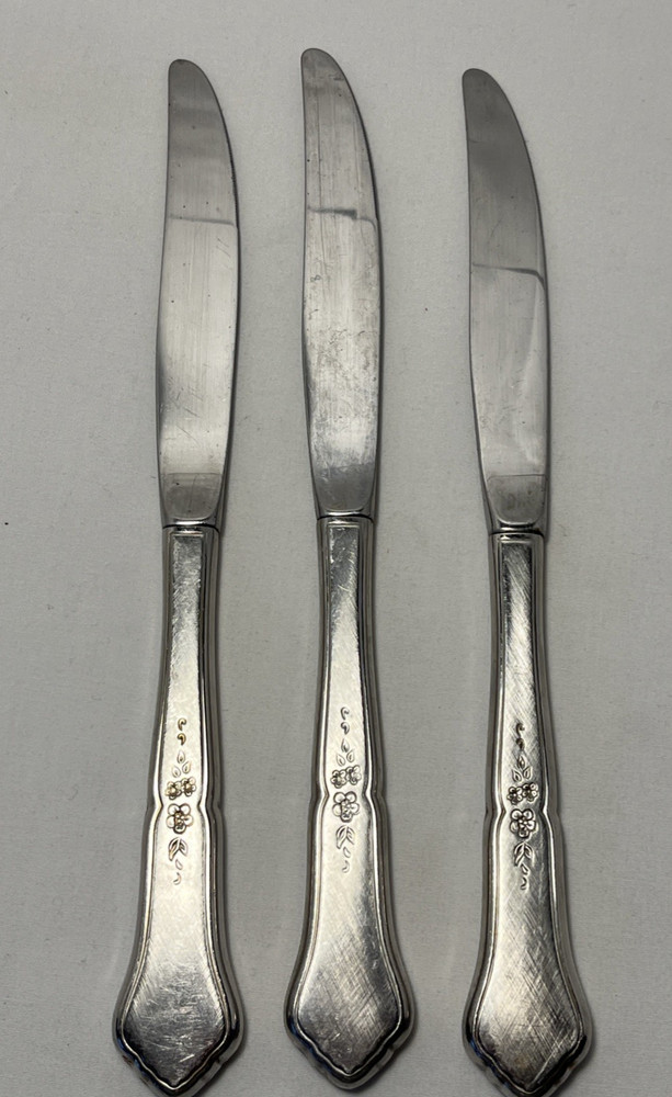 Oneida Ashmore Stainless Flatware 3 Dinner Knives Replacement Burnished Handle