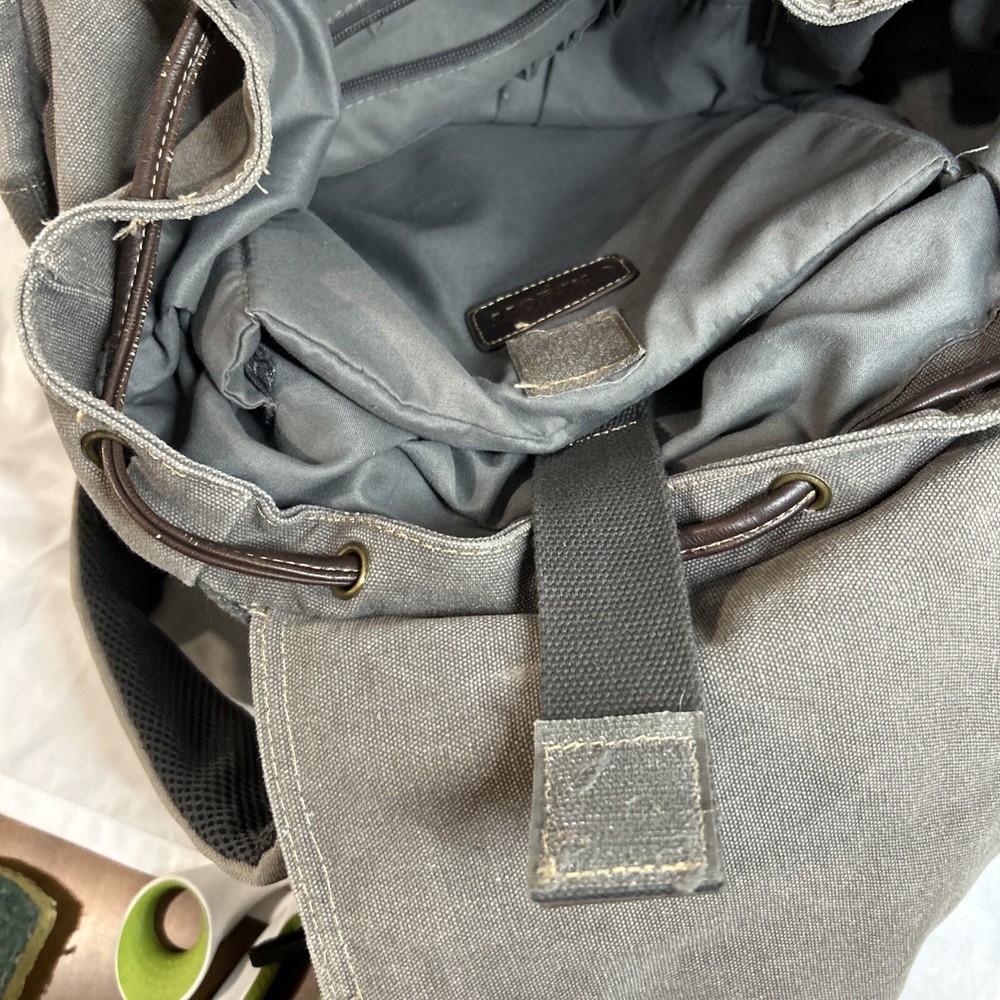 Cargoit Gray Canvas Backpack Magnetic Closures Pockets Straps and A Deep Inside