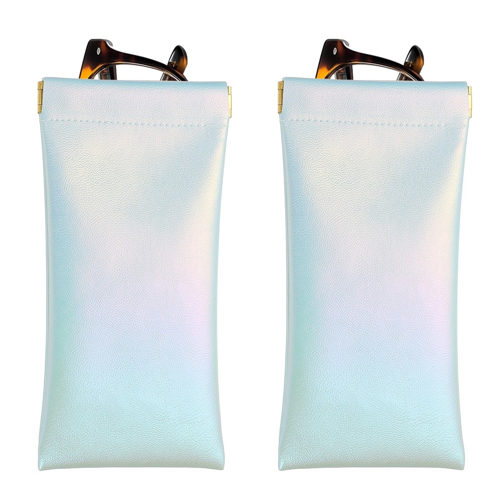 Squeeze Top Sunglass Pouch, 2Pcs Leather Soft Eyeglass Pouch, Gradient Blue